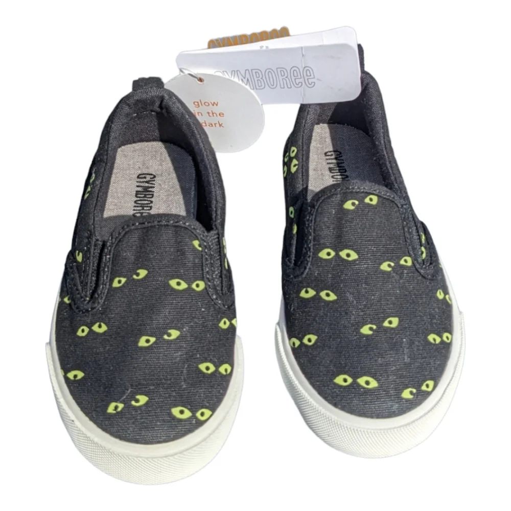 Gymboree Baby size 7 Black/Green Glow in the Dark Eyes Slip On Shoe